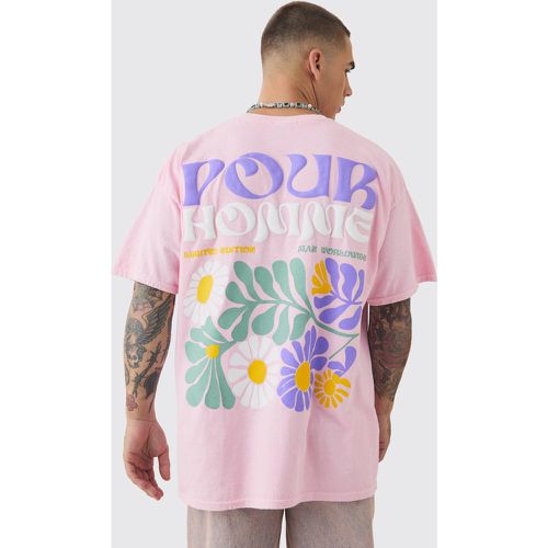 Oversized Extended Neck Floral Puff Print Wash T-shirt - Boohooman - Modalova