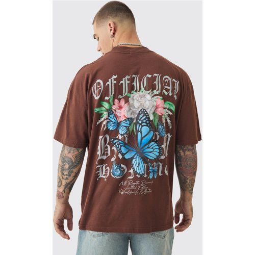 Oversized Extended Neck Butterfly Print Washed T-shirt - Boohooman - Modalova