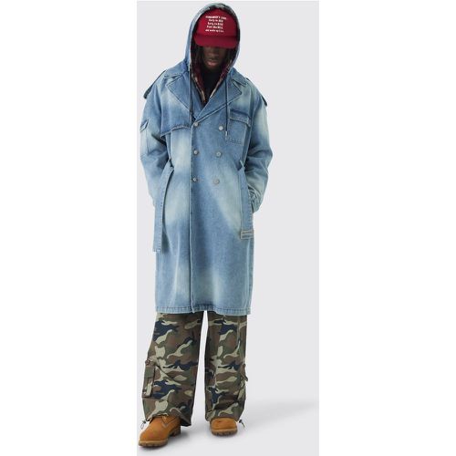 Trench oversize en jean à capuche - S - Boohooman - Modalova