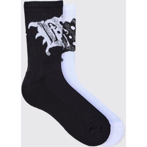 Lot de 2 paires de chaussettes côtelées à imprimé graffiti - ONE SIZE - Boohooman - Modalova