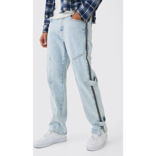 Jean large zippé délavé - 32R - Boohooman - Modalova