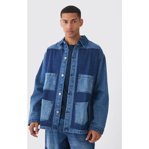 Surchemise oversize en jean à imprimé charpentier - S - Boohooman - Modalova