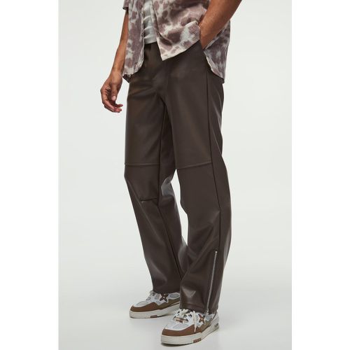 Pantalon large zippé enduit - 28 - Boohooman - Modalova