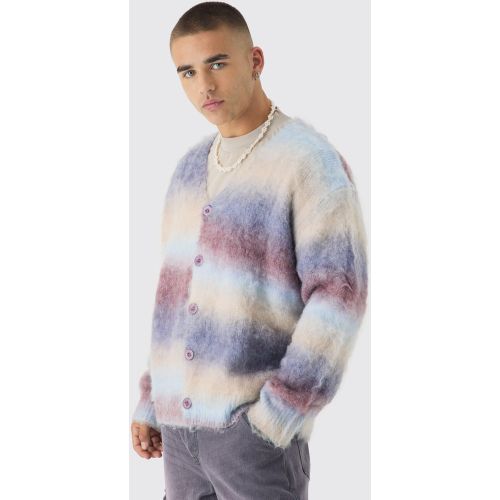 Cardigan oversize rayé en maille brossée - S - Boohooman - Modalova