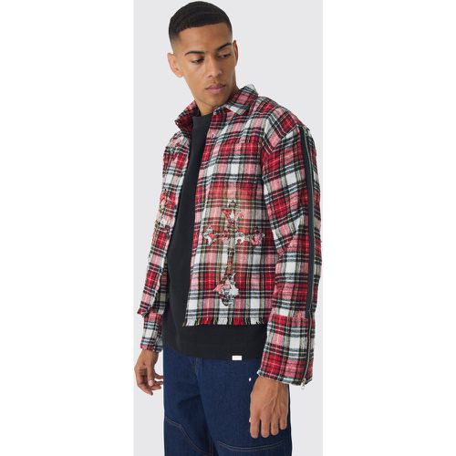 Chemise oversize à carreaux et écusson croix - M - Boohooman - Modalova