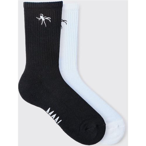 Lot de 2 paires de chaussettes à broderie araignée - ONE SIZE - Boohooman - Modalova