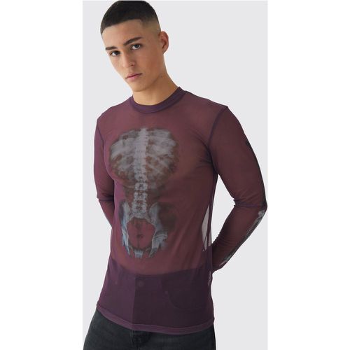 T-shirt moulant à manches longues et imprimé squelette - S - Boohooman - Modalova