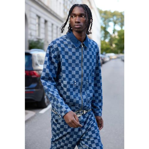 Veste oversize en jean à carreaux - M - Boohooman - Modalova