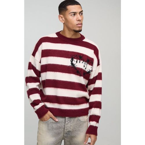 Pull oversize rayé en maille brossée - L - Boohooman - Modalova