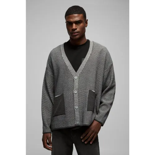 Cardigan oversize en maille côtelée - S - Boohooman - Modalova