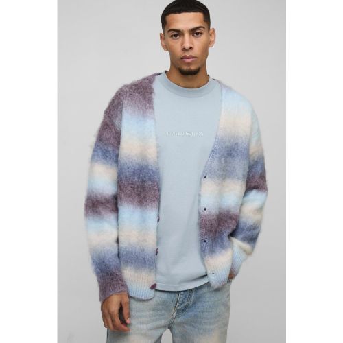 Cardigan oversize rayé en maille brossée - L - Boohooman - Modalova