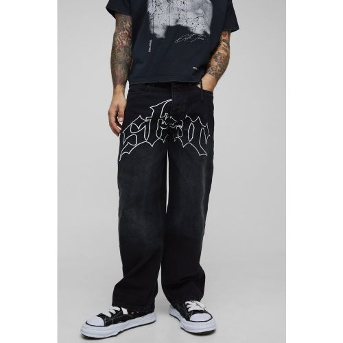 Jean large à broderie étoile - 28R - Boohooman - Modalova