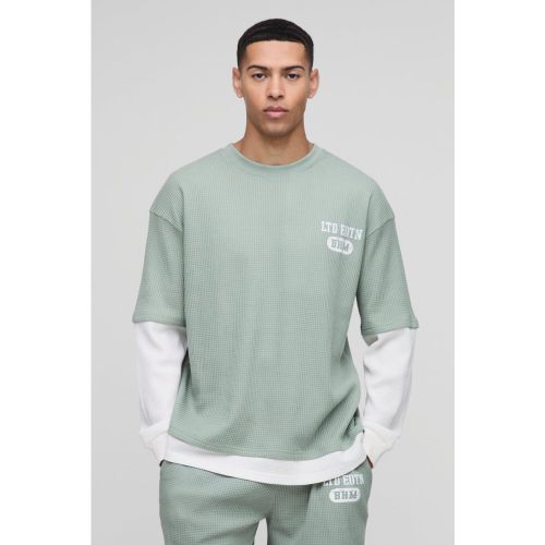 T-shirt oversize imprimé à manches contrastantes - S - Boohooman - Modalova