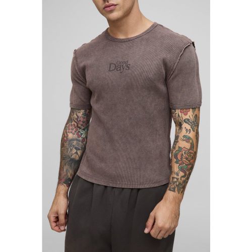T-shirt moulant côtelé à coutures apparentes - S - Boohooman - Modalova