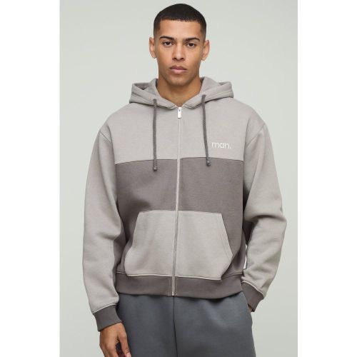 Sweat à capuche oversize zippé à empiècements - MAN homme - S - Boohooman - Modalova