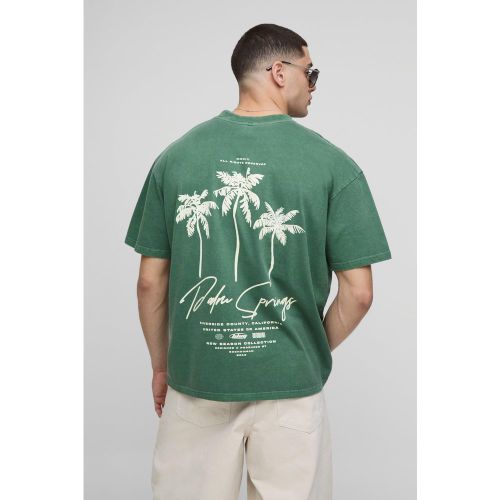 T-shirt oversize délavé à imprimé palmier - S - Boohooman - Modalova