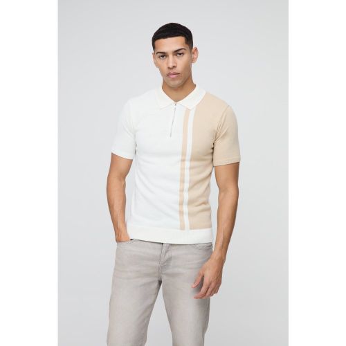Polo zippé effet color block à manches courtes - S - Boohooman - Modalova
