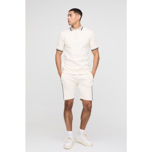 Ensemble à rayures avec polo cintré piqué et short homme - S - Boohooman - Modalova