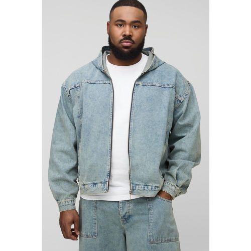 Grande taille - Sweat à capuche oversize délavé en jean homme - 2XL - Boohooman - Modalova