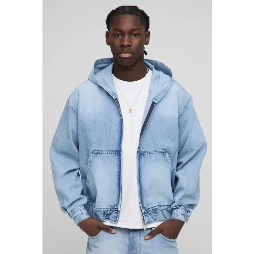 Sweat à capuche oversize délavé en jean homme - S - Boohooman - Modalova