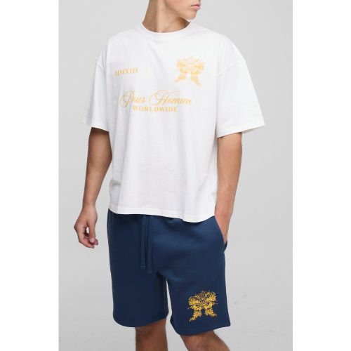 Ensemble oversize avec t-shirt brodé et short - S - Boohooman - Modalova
