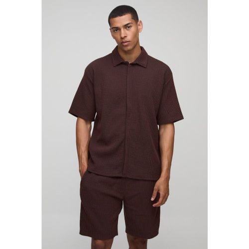 Ensemble oversize côtelé en jersey avec chemise et short - S - Boohooman - Modalova