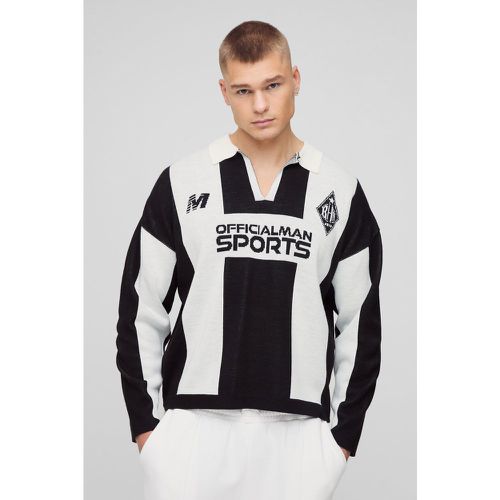 Polo de rugby oversize rayé en maille moto - S - Boohooman - Modalova