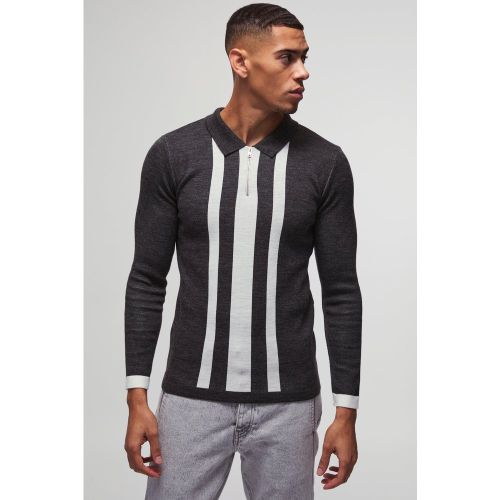 Polo rayé à manches longues - L - Boohooman - Modalova