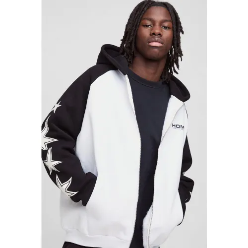 Sweat à capuche oversize zippé à manches raglan - S - Boohooman - Modalova