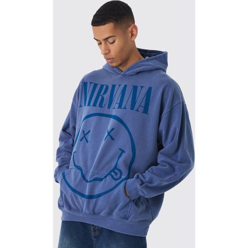 Sweat à capuche oversize délavé à imprimé Nirvana homme - L - Boohooman - Modalova