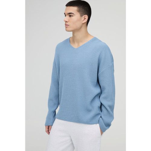 Pull oversize côtelé à col V - S - Boohooman - Modalova