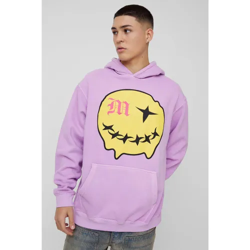 Sweat à capuche oversize délavé à imprimé smiley - S - Boohooman - Modalova