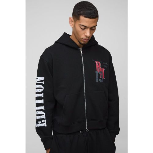 Sweat à capuche oversize zippé délavé à imprimé moto - L - Boohooman - Modalova