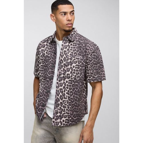 Oversized Washed Twill Leopard Shirt - M - Boohooman - Modalova