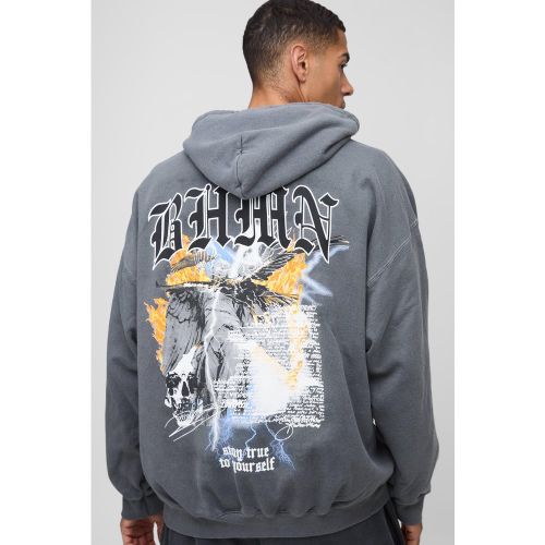 Sweat à capuche oversize délavé à imprimé BM - S - Boohooman - Modalova