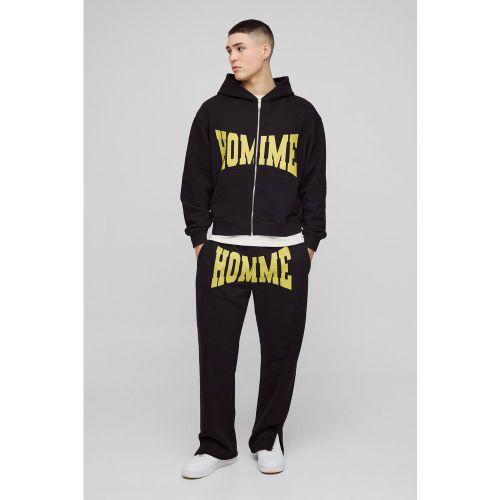 Survêtement oversize avec sweat à capuche zippé à fente - S - Boohooman - Modalova