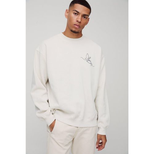 Sweat oversize délavé à imprimé oiseau homme - S - Boohooman - Modalova