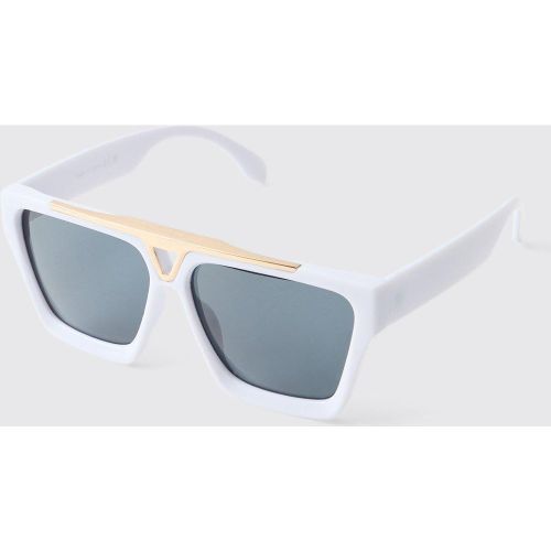 Lunettes de soleil blanches à détails dorés - ONE SIZE - Boohooman - Modalova
