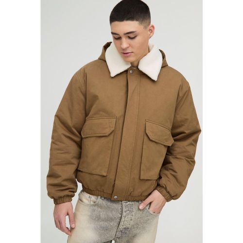 Bomber oversize à capuche en twill homme - S - Boohooman - Modalova