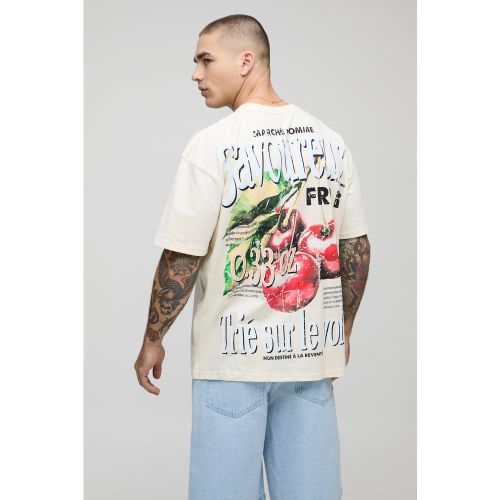 T-shirt oversize écru à imprimé cerise - S - Boohooman - Modalova