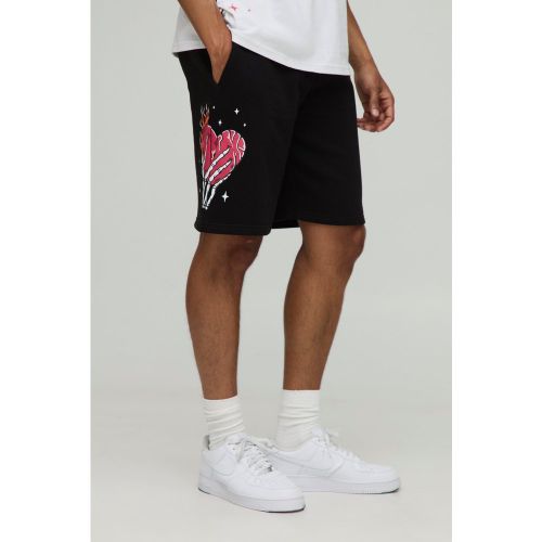 Short oversize mi-long à imprimé cœur - S - Boohooman - Modalova