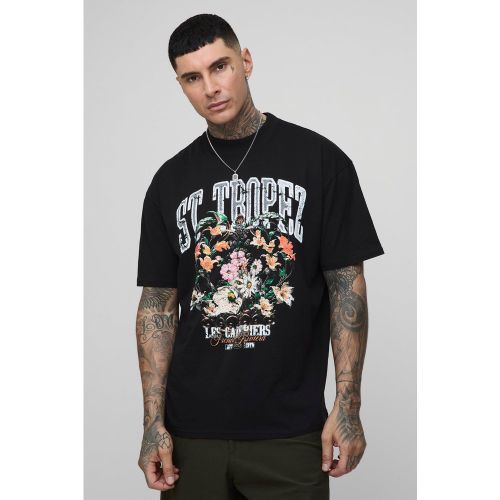 Tall - T-shirt oversize à col montant et imprimé St Tropez - 2XL - Boohooman - Modalova