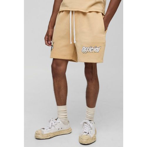 Short large délavé à imprimé moto - S - Boohooman - Modalova