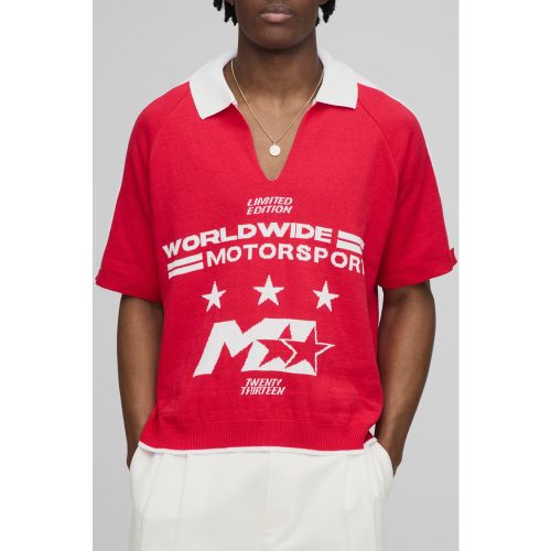 Polo oversize en maille à imprimé moto - S - Boohooman - Modalova