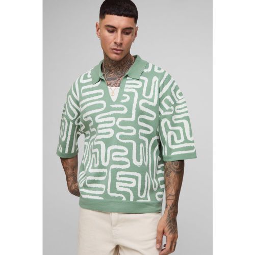 Tall - Polo oversize en maille à imprimé abstrait - 2XL - Boohooman - Modalova