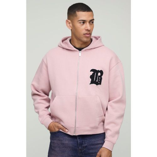 Sweat à capuche ample zippé à écusson B homme - S - Boohooman - Modalova