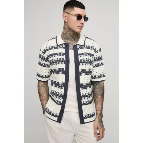 Tall - Chemise rayée en crochet - 2XL - Boohooman - Modalova