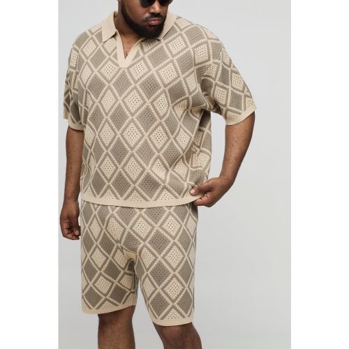 Grande taille - Ensemble en crochet avec polo et short - 2XL - Boohooman - Modalova