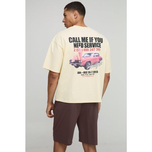 Oversized Boxy Car Print T-Shirt and Mesh Short Set - S - Boohooman - Modalova