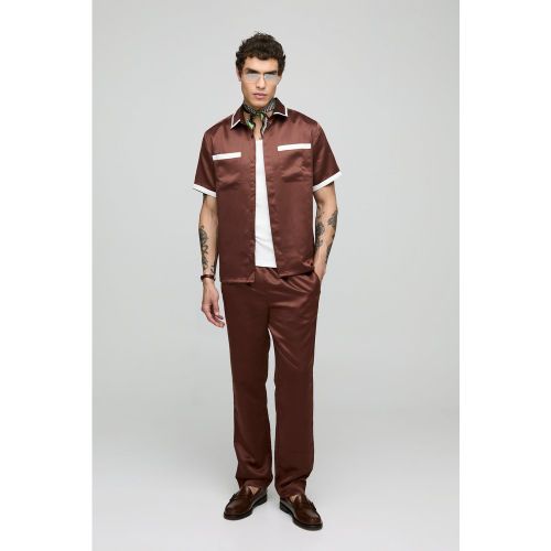 Ensemble satiné à empiècements contrastants et manches courtes - S - Boohooman - Modalova